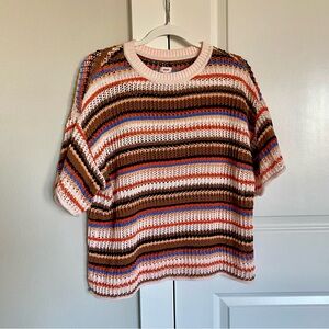 Aerie American Eagle Striped Crochet Shabby Chic Resortwear Relaxed Fit Boho Top
